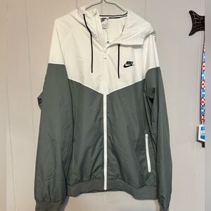 Nike White and Gray Windbreaker Jacket